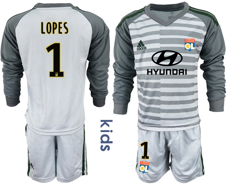 2018_2019 Club Olympique Lyonnais gray long sleeve Youth goalkeeper #1 soccer jerseys